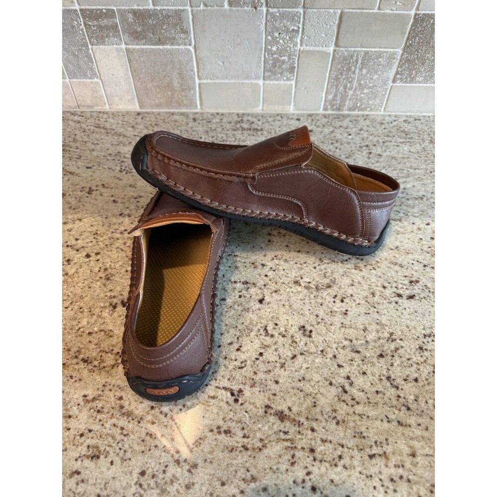 Caoutchouc Men's Brown Leather Slip-On Loafer Driving Shoes Size EU 43 US 10